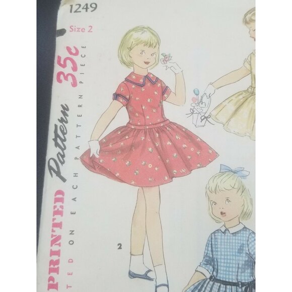 Simplicity 1955 Child's One Piece Dress Sewing Pattern 1249 Size 2 Detach Collar - Picture 2 of 3